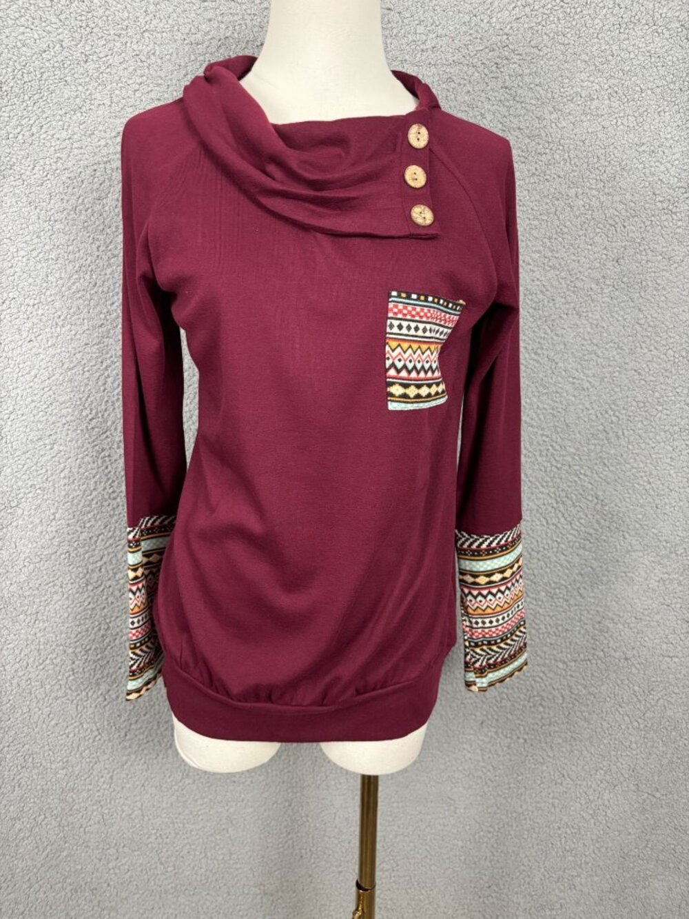 Miusey Women's Burgundy Long Sleeve Casual Cowl Neck Top Size Small New With Tag